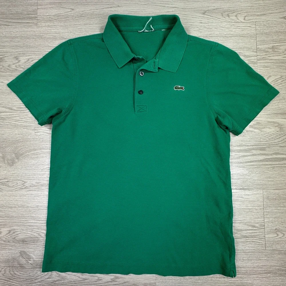 Lacoste Mens Polo Shirt L1230 Classic Fit Green Short Sleeve Pique Cotton S/M